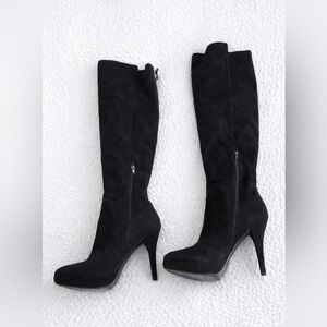GUESS Black Suede Knee-High Platform Boots | Stiletto Heel
